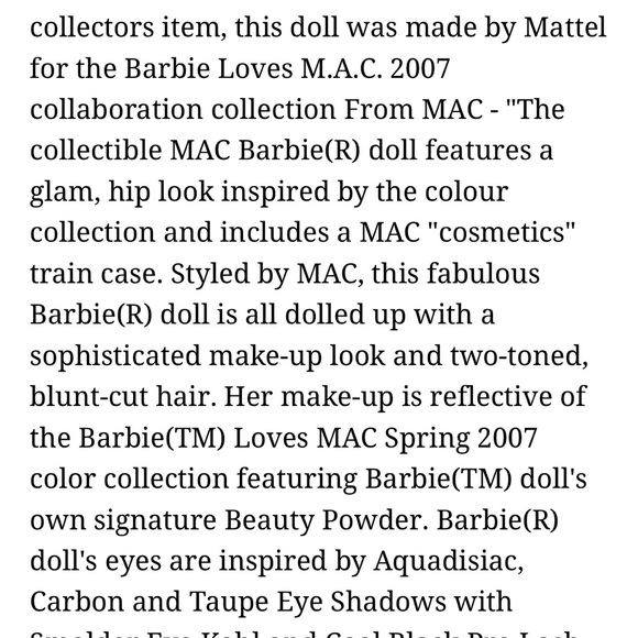 MAC Cosmetics Barbie Doll Gold Label BNIB brand new in box! Mattel - Picture 3 of 8